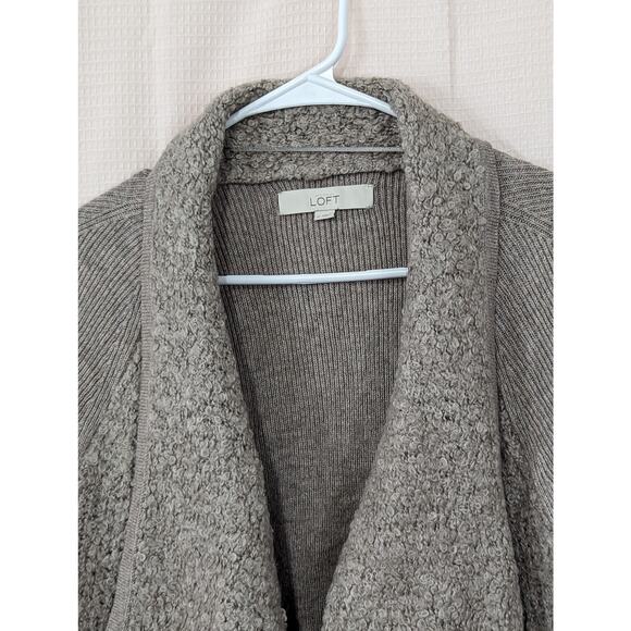 NWOT! ANN TAYLOR LOFT! WOOL BLEND NUBBY FINISH BEIGE OPEN CARDI SWEATER! SZ M - Picture 3 of 7
